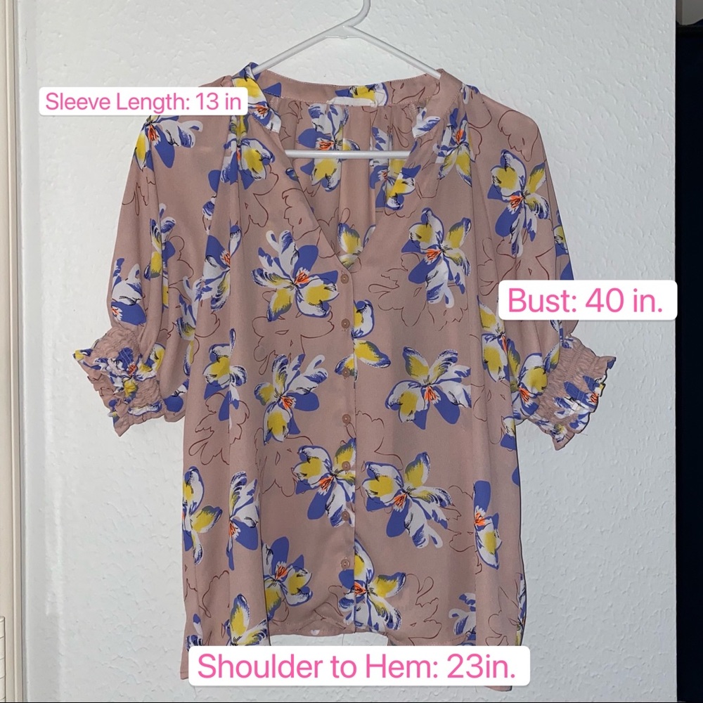 LUSH: Button-up Floral Blouse with Balloon Sleeves